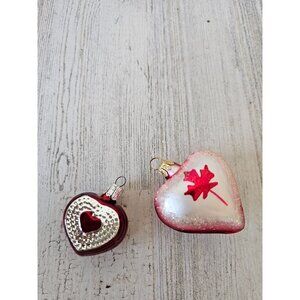 Vintage heart Canadian glass ornament Xmas tree set